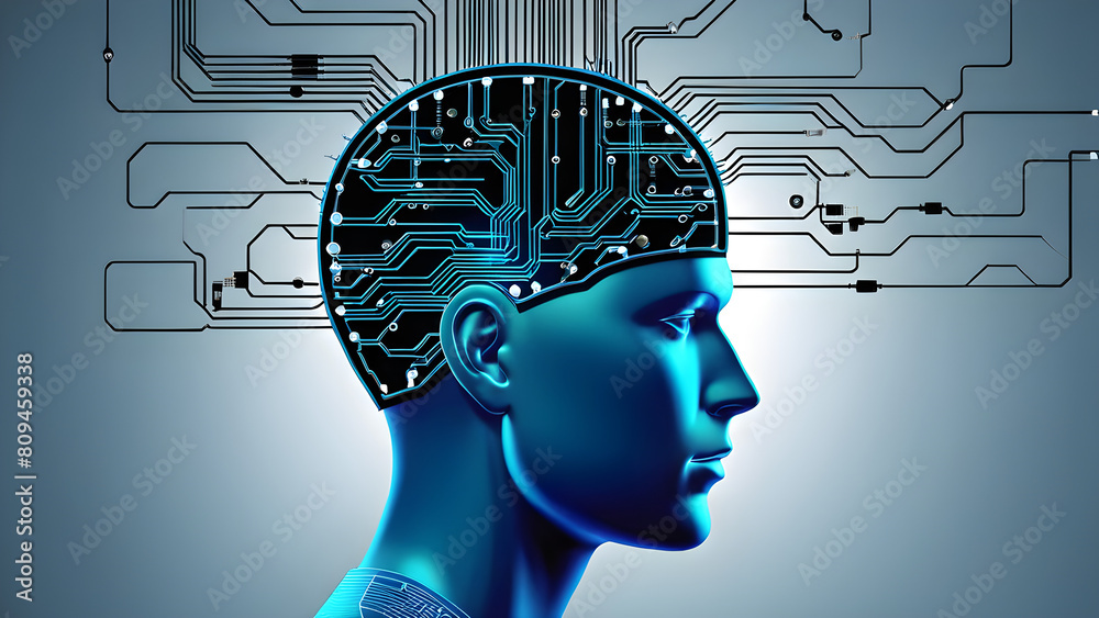 Fototapeta premium Artificial intelligence brain concept illustration, machine learning concept background, AI generated