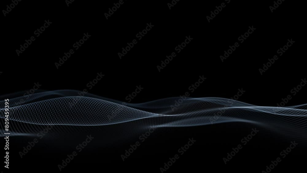 Elegant dotted waves loop slow motion on clean black background.