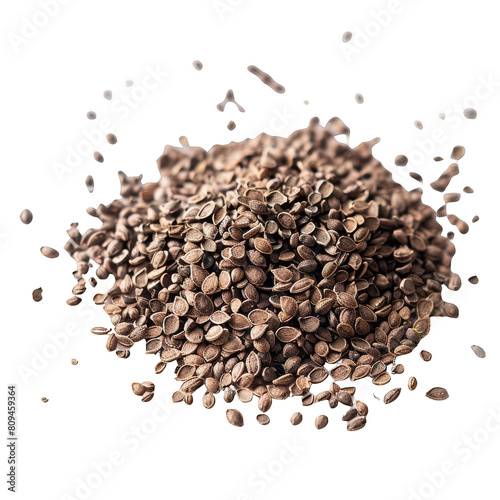 A pile of roasted coffee beans isolated on a black background.