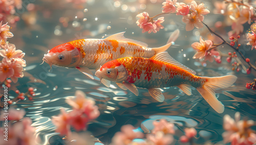 Fish in aquarium with flowers. Created with Ai