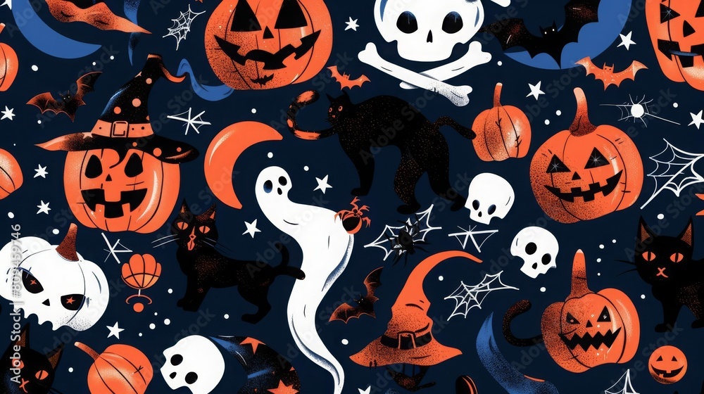 A vibrant collage of Halloween icons