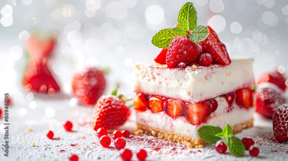Close-up of a cake topped with strawberries and raspberries Close-up of a cake topped with strawberries and raspberries