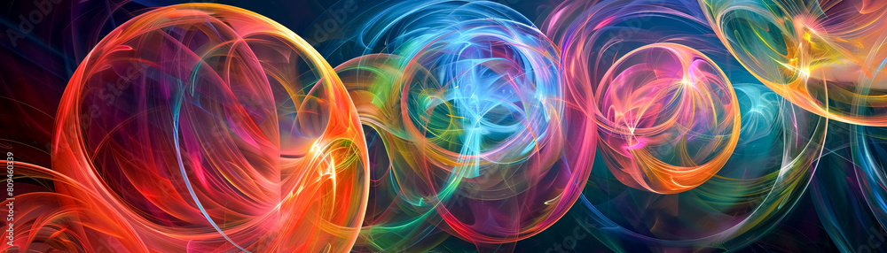 Obraz premium Abstract representation of three-body problem dynamic orbits intersecting