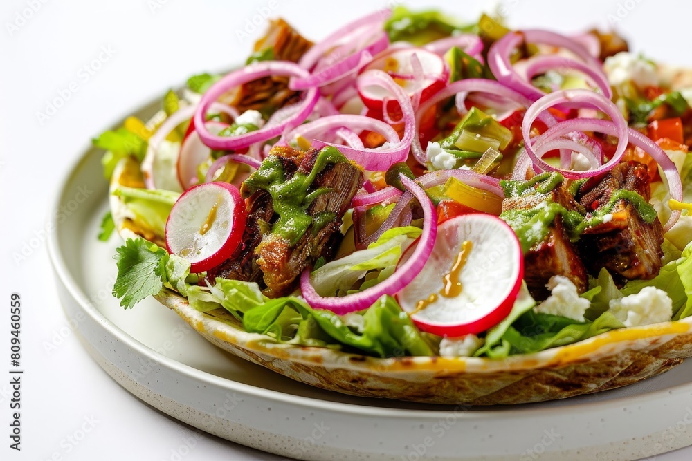 Crunchy Al Pastor Taco Salad with Shredded Romaine Lettuce and Crisp Radishes Crunchy Al Pastor Taco Salad with Shredded Romaine Lettuce and Crisp Radishes