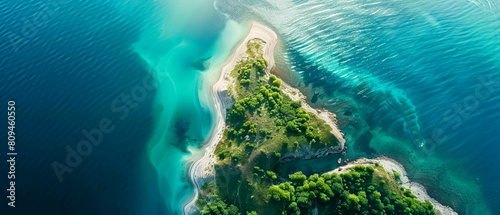 Aerial top view of a continent border realistic photo of land meeting sea