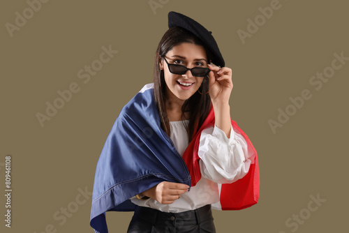 Young woman with flag of Fr...