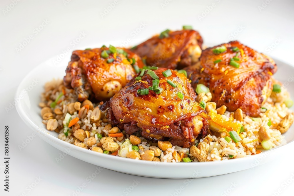 Crispy Chicken Thighs on Fluffy Stormy Rice Crispy Chicken Thighs on Fluffy Stormy Rice