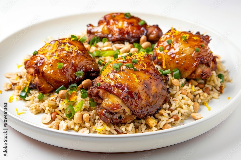 Delicious Fried Chicken with Orange Glaze and Stormy Rice