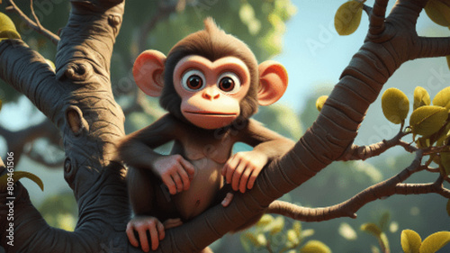 A cute cartoon monkey in a tree, Diego Gisbert Llorens, storybook illustration, a storybook illustration, fantasy, 8k unreal engine render photo