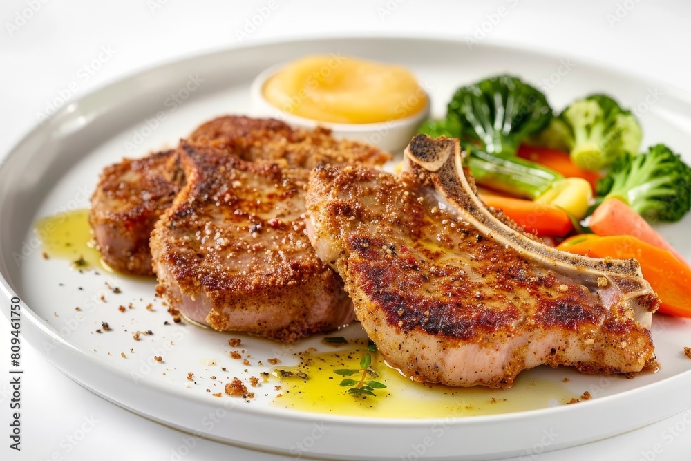 Enticing Air-Fried Pork Chops with Tangy Applesauce and Veggies