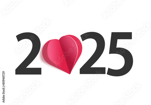 happy new year 2025 with heart on isolated background