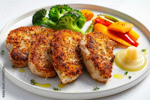 Tempting Air-Fryer Pork Chops with Steamed Veggies and Applesauce