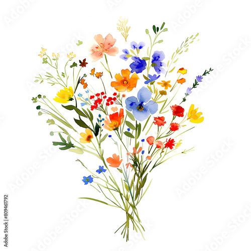 Watercolor Painting of a Bouquet of Wildflowers on Minimalistic White Background  1