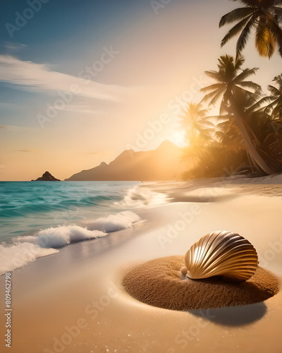 Seashells on the sand as a background 