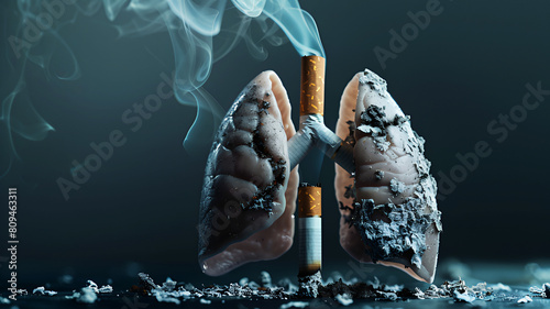 World No Tobacco Day Concept Banner, 31 May, Stop Smoking with lung , cigarette and forbidden sign awareness background, generative ai