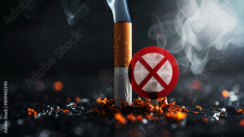 World No Tobacco Day Concept Banner, 31 May, Stop Smoking with lung , cigarette and forbidden sign awareness background, generative ai