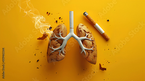 World No Tobacco Day Concept Banner, 31 May, Stop Smoking with lung , cigarette and forbidden sign awareness background, generative ai