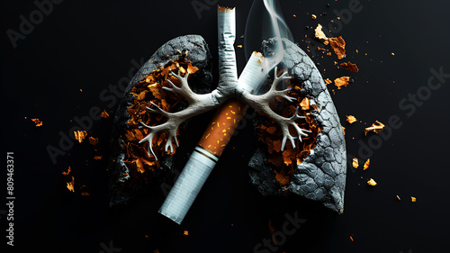 World No Tobacco Day Concept Banner, 31 May, Stop Smoking with lung , cigarette and forbidden sign awareness background, generative ai