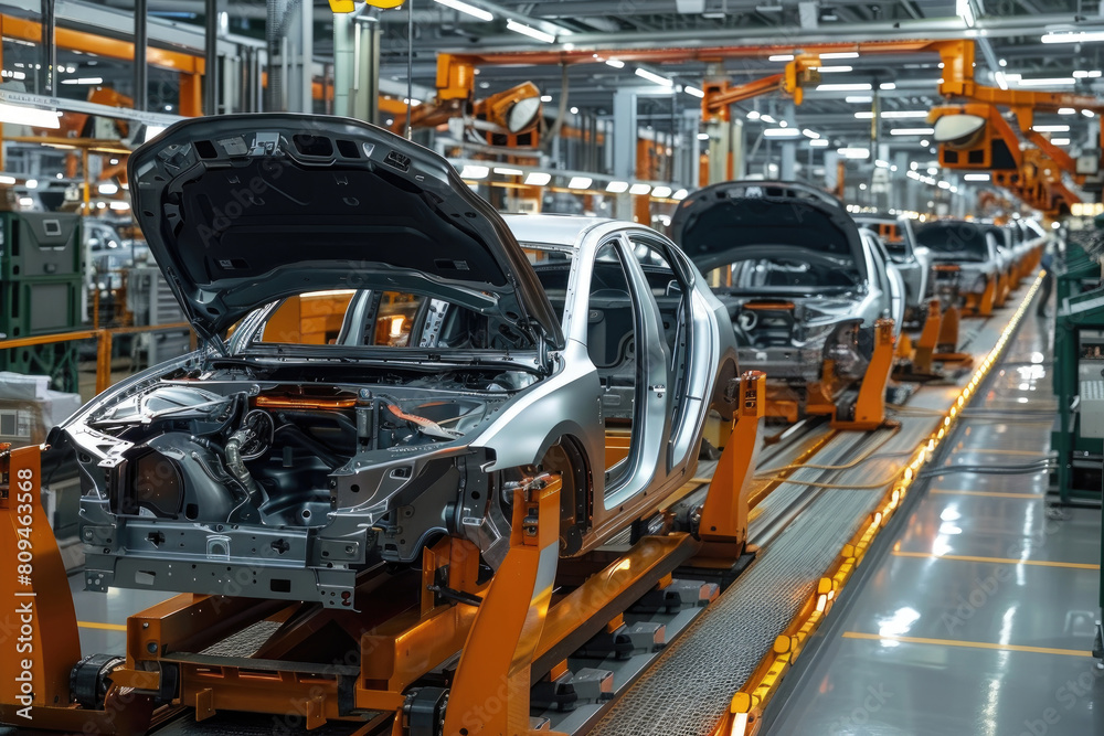 Modern Car Factory, automated car production line, Vehicle Assembly