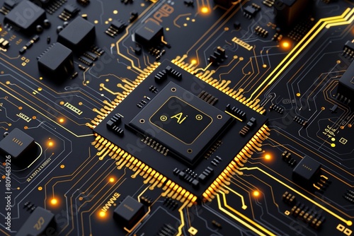 Artificial intelligence (AI) on circuit board background, Generative Ai