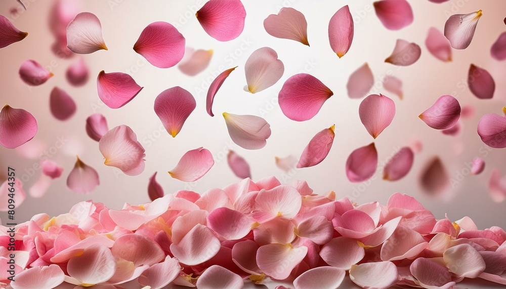 a falling or flying pink rose petals isolated on a transparent background, Valentine's Backdrop