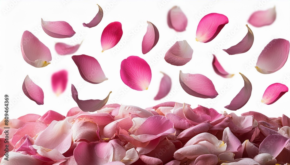 a falling or flying pink rose petals isolated on a transparent background, Valentine's Backdrop