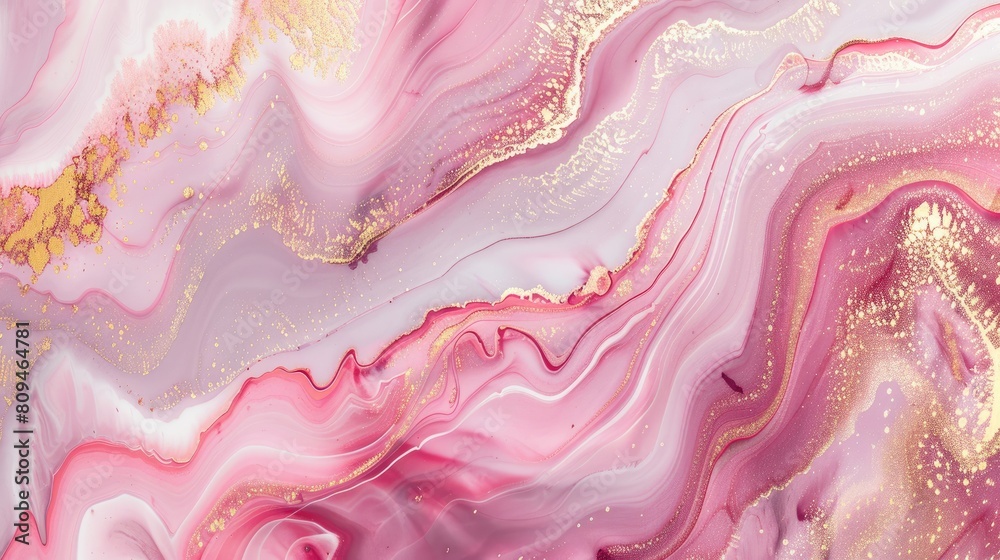 Beautiful Modern 3d wallpaper with swirls, Liquid marble background art with gray and old rose paints, gold veins.