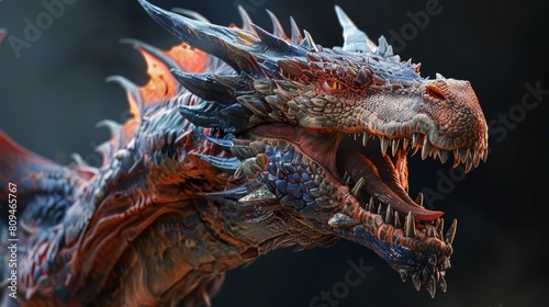 A mighty dragon with blue and red scales. © MAY