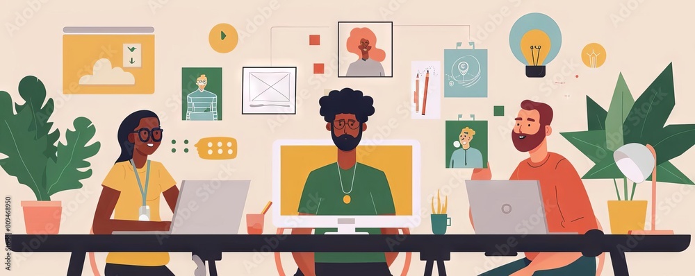 A creative entrepreneur pitching a bold business idea to investors via a virtual meeting, capturing remote creativity A creative entrepreneur pitching a bold business idea to investors via a virtual meeting, capturing remote creativity