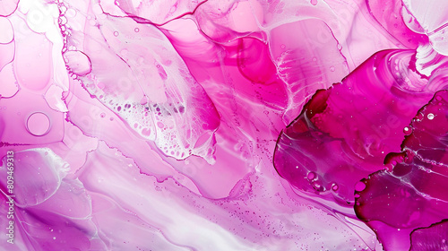 Bright fuchsia and cool ice white alcohol ink background  detailed with oil paint textures.