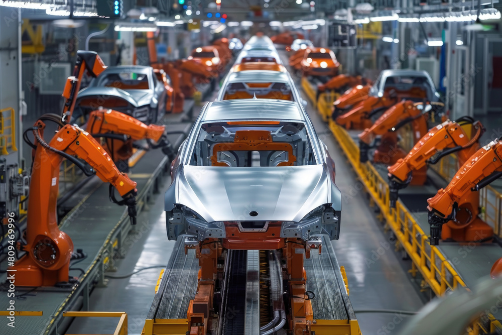 Modern Car Factory, automated car production line, Vehicle Assembly