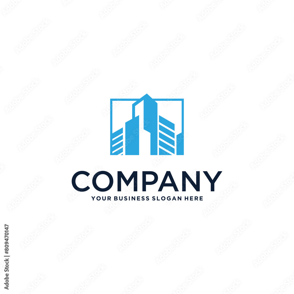 real estate logo design with building and house
