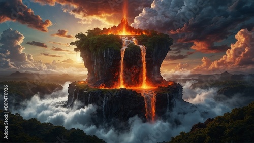  Molten burning lava with smoke  photo