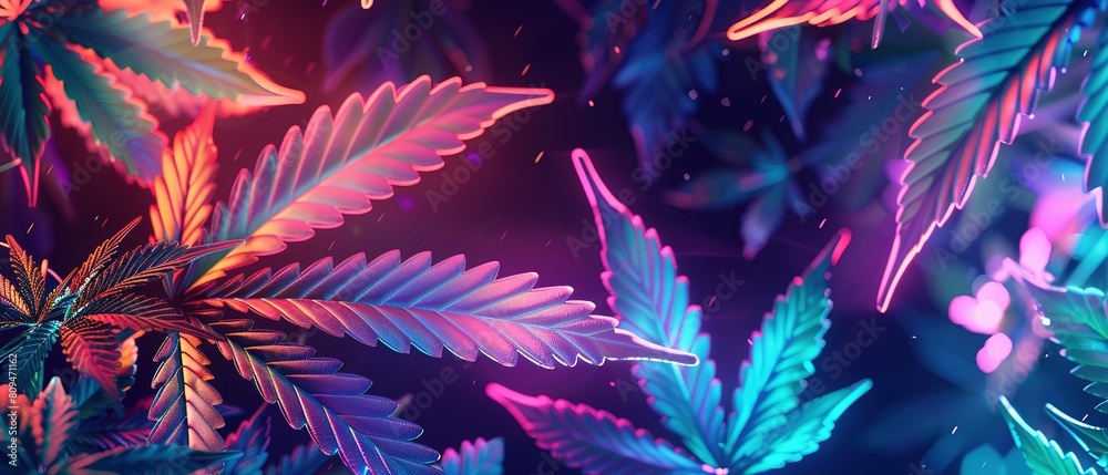 Designing Captivating Dark Backgrounds with Glossy Metallic Neon Marijuana Leaf Patterns, Embracing a Futuristic and Vibrant Aesthetic Designing Captivating Dark Backgrounds with Glossy Metallic Neon Marijuana Leaf Patterns, Embracing a Futuristic and Vibrant Aesthetic