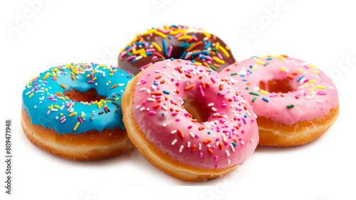 Delicious Colorful Donuts with Icing and Sprinkles isolated on a transparent background