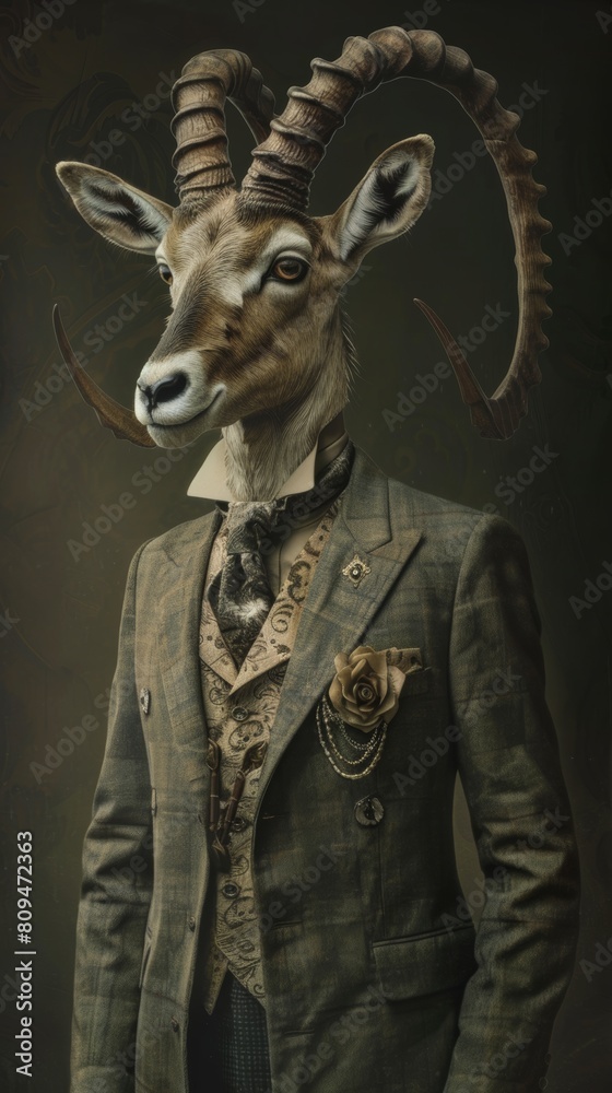 Elegant gentleman with animal head in vintage suit
