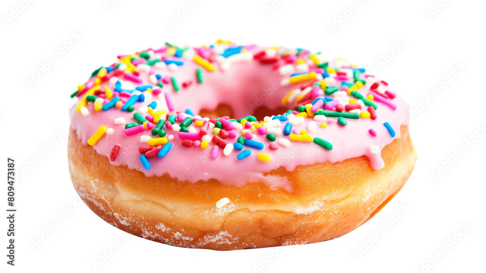 Donut With Pink Glaze And Colorful Sprinkles isolated on a transparent background Donut With Pink Glaze And Colorful Sprinkles isolated on a transparent background