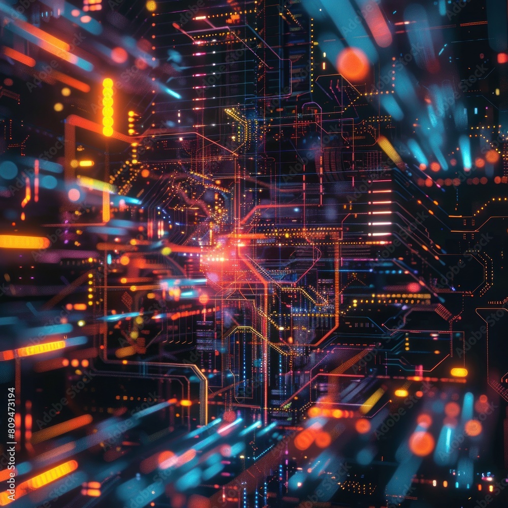 Cyberspace data transfer technology background colorful connectivity lines across circuit board, modern progress computer software abstract style Cyberspace data transfer technology background colorful connectivity lines across circuit board, modern progress computer software abstract style