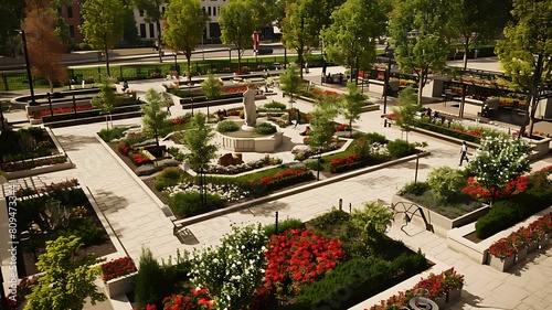 Urban Oasis: A Contemporary Garden Square with Modern Sculptures