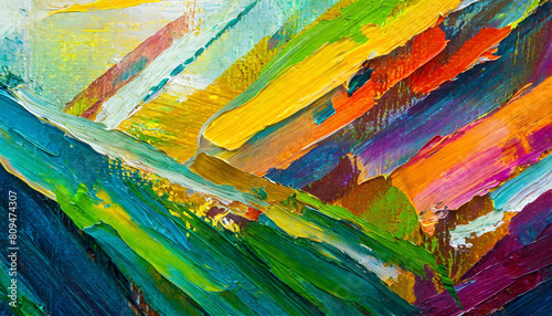 Closeup of abstract rough colorful colorful multicolored art painting texture, with oil brus