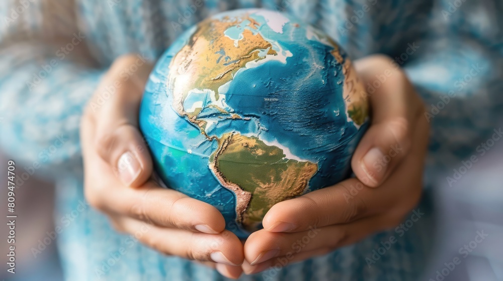 Close-up of hands holding a globe, highlighting the importance of global awareness on World Population Day Close-up of hands holding a globe, highlighting the importance of global awareness on World Population Day