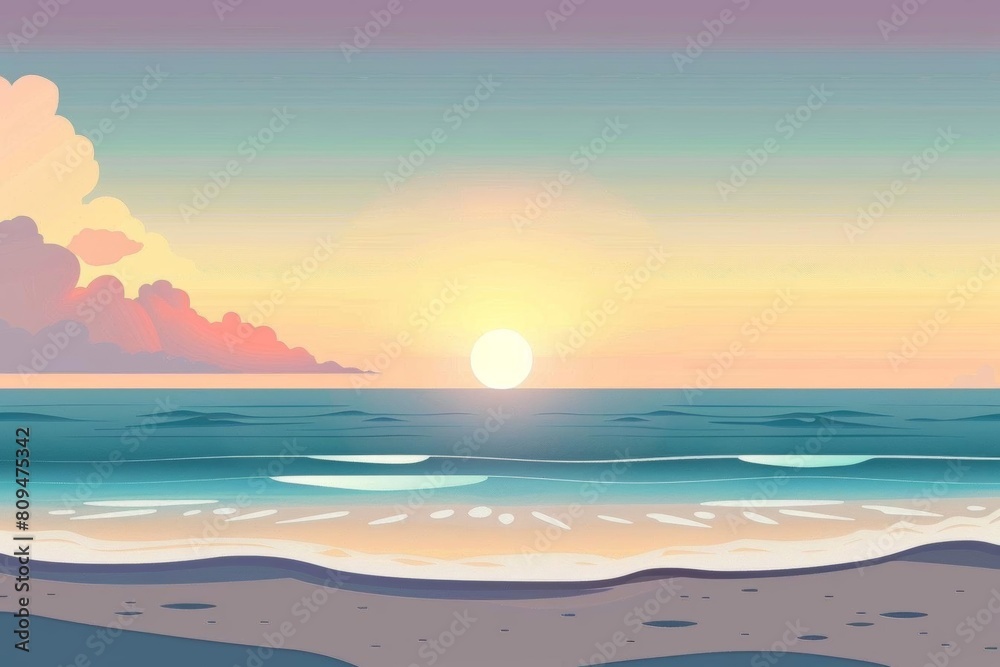 Morning light on ocean flat design front view seaside theme animation Analogous Color Scheme
