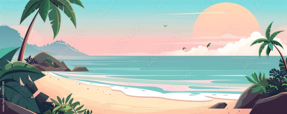 Exotic shore flat design front view vacation theme animation Analogous Color Scheme