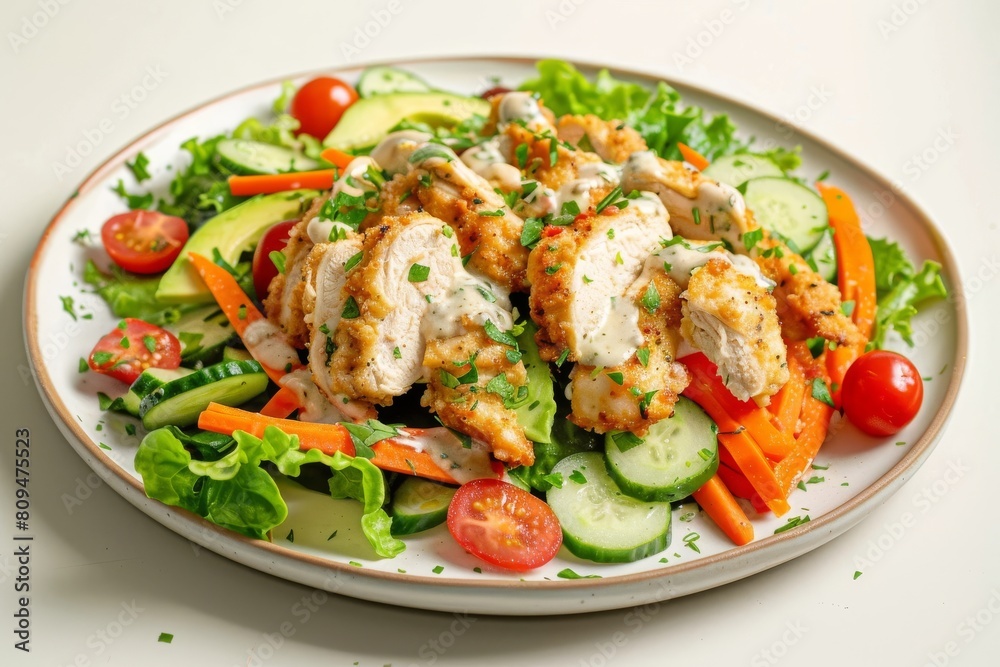 Golden-Brown Chicken Tenders Salad with Creamy Ranch Dressing