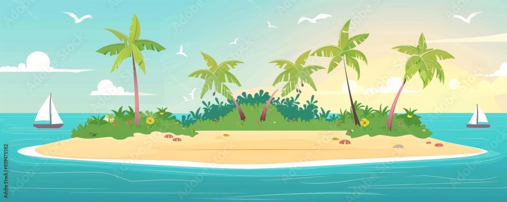 Beach with island background flat design front view vacation vibe theme animation Analogous Color Scheme