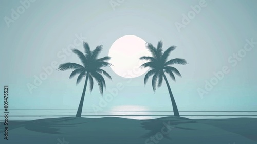 Palm trees by the sea flat design side view summer theme animation Monochromatic Color Scheme