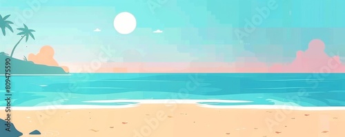 Beach with island background flat design front view vacation vibe theme animation Analogous Color Scheme © Suphat