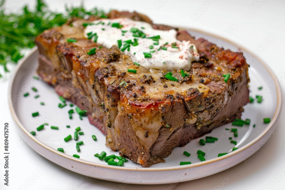 Exquisite Air Fryer Prime Rib on White Plate with Fresh Herbs Exquisite Air Fryer Prime Rib on White Plate with Fresh Herbs