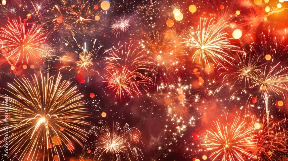 Naklejka premium Stunning Celebration Fireworks Display with Colorful Bursts
