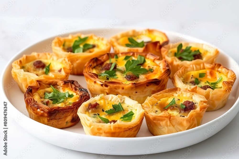 Mini Quiches with Chorizo and Melted Cheese in Phyllo Cups